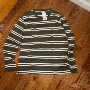 Uniqlo olive/white Striped Long Sleeve Shirt size medium men’s